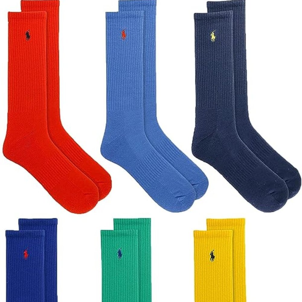 Polo Ralph Lauren Men's 6-Pack Multi Color Solid Crew Sock